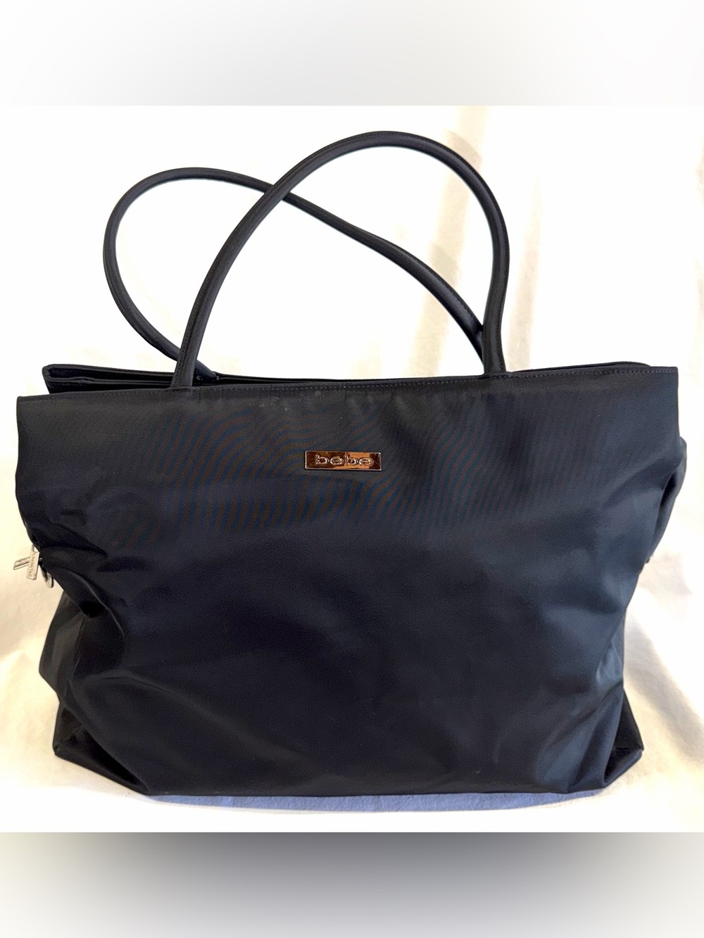 Bebe Extra Large Black Nylon Multi Compartment Travel Work Tote Bag